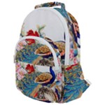 Birds Peacock Artistic Colorful Flower Painting Rounded Multi Pocket Backpack