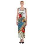 Birds Peacock Artistic Colorful Flower Painting Fitted Maxi Dress