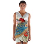 Birds Peacock Artistic Colorful Flower Painting Wrap Front Bodycon Dress