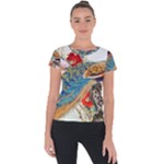 Birds Peacock Artistic Colorful Flower Painting Short Sleeve Sports Top 