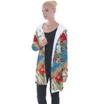 Birds Peacock Artistic Colorful Flower Painting Longline Hooded Cardigan