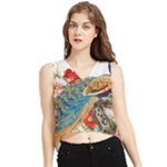 Birds Peacock Artistic Colorful Flower Painting V-Neck Cropped Tank Top