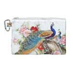 Birds Peacock Artistic Colorful Flower Painting Canvas Cosmetic Bag (Large)