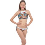 Birds Peacock Artistic Colorful Flower Painting Cross Front Halter Bikini Set