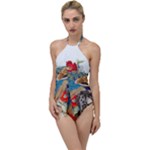 Birds Peacock Artistic Colorful Flower Painting Go with the Flow One Piece Swimsuit