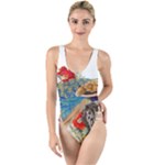 Birds Peacock Artistic Colorful Flower Painting High Leg Strappy Swimsuit