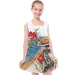 Birds Peacock Artistic Colorful Flower Painting Kids  Cross Back Dress