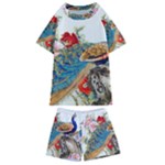 Birds Peacock Artistic Colorful Flower Painting Kids  Swim T-Shirt and Shorts Set
