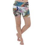 Birds Peacock Artistic Colorful Flower Painting Lightweight Velour Yoga Shorts