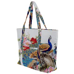 Birds Peacock Artistic Colorful Flower Painting Zip Up Canvas Bag by Sarkoni