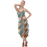 Birds Peacock Artistic Colorful Flower Painting Layered Bottom Dress