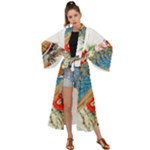 Birds Peacock Artistic Colorful Flower Painting Maxi Kimono