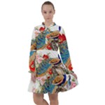 Birds Peacock Artistic Colorful Flower Painting All Frills Chiffon Dress