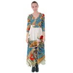 Birds Peacock Artistic Colorful Flower Painting Button Up Maxi Dress