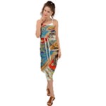 Birds Peacock Artistic Colorful Flower Painting Waist Tie Cover Up Chiffon Dress
