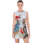 Birds Peacock Artistic Colorful Flower Painting Lace Up Front Bodycon Dress