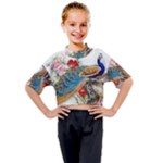 Birds Peacock Artistic Colorful Flower Painting Kids Mock Neck T-Shirt
