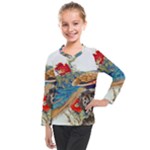 Birds Peacock Artistic Colorful Flower Painting Kids  Long Mesh T-Shirt