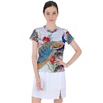 Birds Peacock Artistic Colorful Flower Painting Women s Sports Top