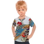 Birds Peacock Artistic Colorful Flower Painting Kids  Sports T-Shirt