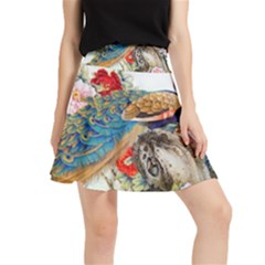 Birds Peacock Artistic Colorful Flower Painting Waistband Skirt by Sarkoni