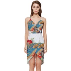 Birds Peacock Artistic Colorful Flower Painting Wrap Frill Dress by Sarkoni