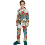 Birds Peacock Artistic Colorful Flower Painting Kids  Long Sleeve Velvet Pajamas Set