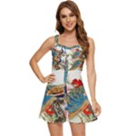 Birds Peacock Artistic Colorful Flower Painting Ruffle Edge Bra Cup Chiffon Mini Dress