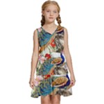 Birds Peacock Artistic Colorful Flower Painting Kids  Sleeveless Tiered Mini Dress