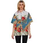 Birds Peacock Artistic Colorful Flower Painting Women s Batwing Button Up Shirt