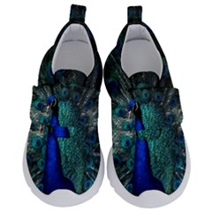 Blue And Green Peacock Kids  Velcro No Lace Shoes by Sarkoni