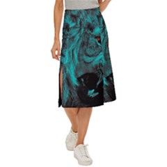 Angry Male Lion Predator Carnivore Midi Panel Skirt