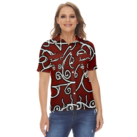 Ethnic Reminiscences Print Design Women s Short Sleeve Double Pocket Shirt by dflcprintsclothing