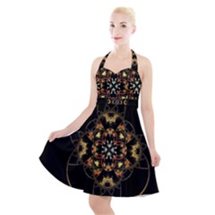 Fractal Stained Glass Ornate Halter Party Swing Dress 