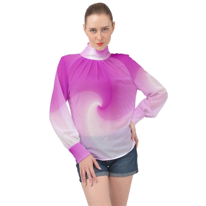 Abstract Spiral Pattern Background High Neck Long Sleeve Chiffon Top