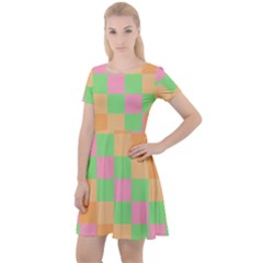Checkerboard Pastel Squares Cap Sleeve Velour Dress  by Grandong