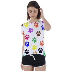 Pawprints Paw Prints Paw Animal Short Sleeve Open Back T-shirt by Apen