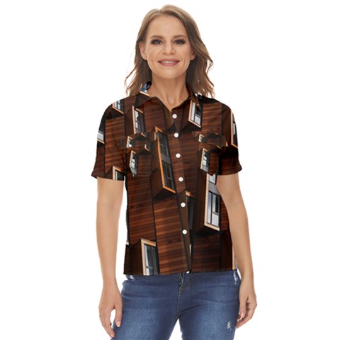 Abstract Architecture Building Business Women s Short Sleeve Double Pocket Shirt by Amaryn4rt