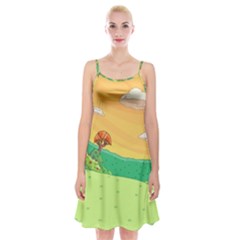 Green Field Illustration Adventure Time Multi Colored Spaghetti Strap Velvet Dress by Sarkoni