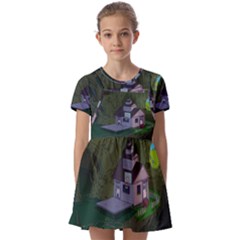 Purple House Cartoon Character Adventure Time Architecture Kids  Short Sleeve Pinafore Style Dress by Sarkoni