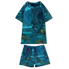 Waterfalls Wallpaper Adventure Time Kids  Swim T-shirt And Shorts Set by Sarkoni