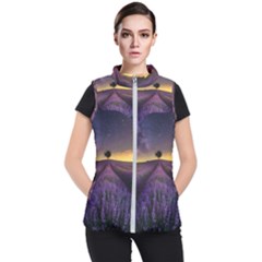 Bed Of Purple Petaled Flowers Photography Landscape Nature Women s Puffer Vest by Sarkoni