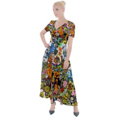 Cartoon Characters Tv Show  Adventure Time Multi Colored Button Up Short Sleeve Maxi Dress by Sarkoni