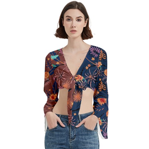 Floral Leaves Thanksgiving Trumpet Sleeve Cropped Top by flowerland