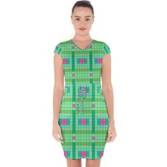 Checkerboard Squares Abstract Capsleeve Drawstring Dress  by Apen