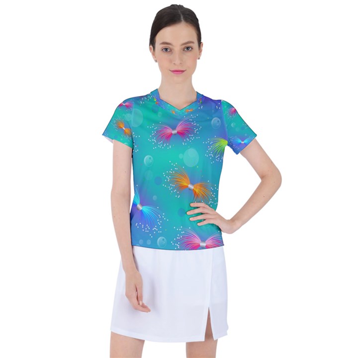 Non Seamless Pattern Blues Bright Women s Sports Top