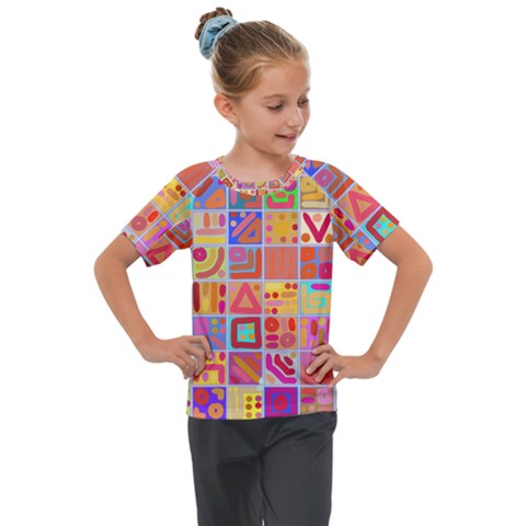 Colourful Abstract Shapes Kids  Mesh Piece T-shirt by Pakjumat