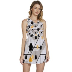 Flower Shape Abstract Pattern Sleeveless High Waist Mini Dress by Modalart