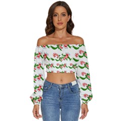 Sweet Christmas Candy Cane Long Sleeve Crinkled Weave Crop Top by Modalart