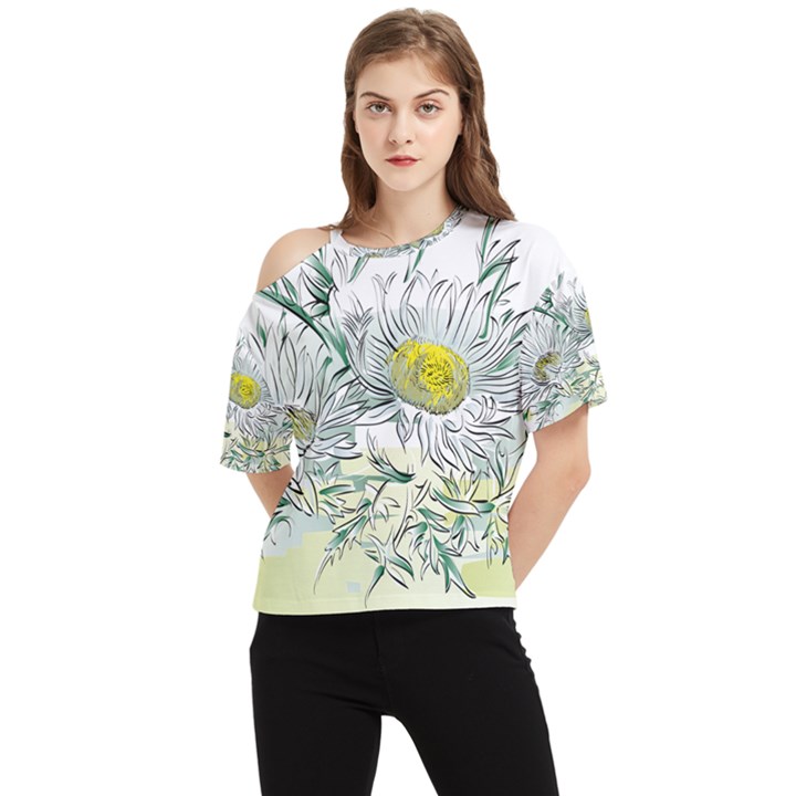 Thistle Alpine Flower Flower Plant One Shoulder Cut Out T-Shirt